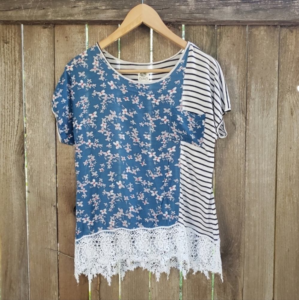 Anthropologie Floral Lace Hem Women's Top